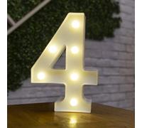 anso Lettres de l'alphabet lumineuses à LED en plastique blanc - Décoration debout de A à Z de 0 à 9 (chiffre 4)