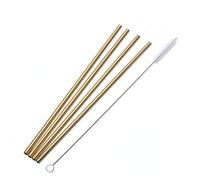 anso Lot de 4 pailles réutilisables en acier inoxydable + brosse de nettoyage (doré, droite)