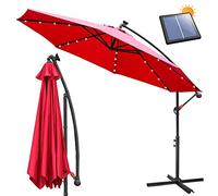 Ansobea 300 cm Parasol de jardin exterieur avec éclairage Solaire LED, Parasol Déporté en Aluminium avec Protection UV, pour Jardin, terrasse, Balcon (Rouge)