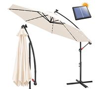 Ansobea 350 cm Parasol de jardin exterieur avec éclairage Solaire LED, Parasol Déporté en Aluminium avec Protection UV, pour Jardin, terrasse, Balcon (Beige)