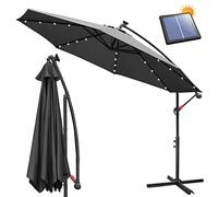 Ansobea 350 cm Parasol de jardin exterieur avec éclairage Solaire LED, Parasol Déporté en Aluminium avec Protection UV, pour Jardin, terrasse, Balcon (Gris foncé)