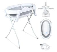 Ansobea Baignoire pliable avec support antidérapant, tapis de bain et insert de baignoire pour nouveau-nés et tout-petits, gris