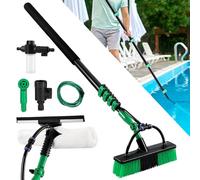 Ansobea Brosse de lavage télescopique 4,8 m, avec manche télescopique, aluminium, brosse télescopique avec raccord d'eau, toit de terrasse et fenêtres, brosse de lavage télescopique, avec poils