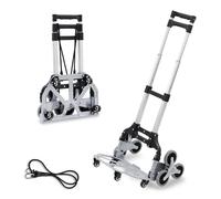 Ansobea Diable de transport pliable en aluminium - Charge maximale : 35 à 70 kg - Poignée réglable en hauteur sur trois niveaux - 6 roues - Chariot d'escalier avec surface de charge antidérapante