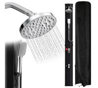 Ansobea Douche solaire noire - 60 l - Avec couvercle de protection - Pommeau de douche réglable à 180° et douchette à main - Chauffable jusqu'à 60 °C - Parfait pour le jardin et la maison