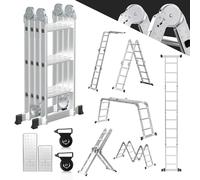 Ansobea Échelle multifonction en aluminium de 3,6 m - 4 x 3 marches - Échelle multifonction avec plate-forme - Échelle en aluminium avec 2 plaques d'échafaudage - Échelle pliante à 16 marches