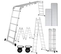 Ansobea Échelle multifonction en aluminium de 5,8 m - 4 x 5 marches - Échelle multifonction avec plateforme - Échelle avec 2 plaques d'échafaudage - Jusqu'à 150 kg - Échelle pliante 20 marches -