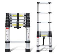 Ansobea Échelle télescopique multifonction 4,4 m - Design en aluminium - Protection des doigts - Escalier YXXYSSTL04 Argenté