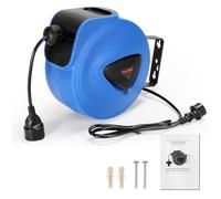 Ansobea Enrouleur de câble automatique - 20 m + 1,5 m - Montage mural - Orientable à 180° sur le côté - Enrouleur de câble automatique pour atelier et rangement - Avec fonction d'arrêt - Prise unique