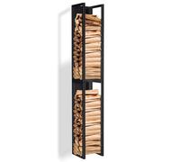 Ansobea Étagère à bois de cheminée en métal, noir Support pour bois de cheminée avec paroi arrière suspendue au mur Panier Porte-bûches Étagère (25 * 25 * 160cm)