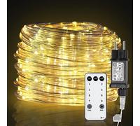 Ansobea Guirlande lumineuse d'extérieur 10 m 100 LED - 8 modes - Pour Noël, fête - Avec télécommande - Étanche - Blanc chaud