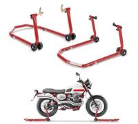 Ansobea Kit de béquille de moto avant et arrière - En acier - Avec double roulettes - Haute stabilité (rouge)