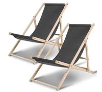 Ansobea Lot de 2 chaises longues pliables en bois - Charge maximale : 120 kg - Réglable - Résistant aux intempéries - Pour camping, balcon, piscine - Gris