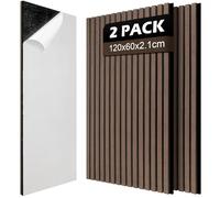 Ansobea Lot de 2 panneaux acoustiques autocollants en bois - 1,44 m² - 120 x 60 cm - Revêtement mural intérieur 3D - Isolation acoustique - Réduction de l'écho - Pour salon, bureau et couloir - Noyer