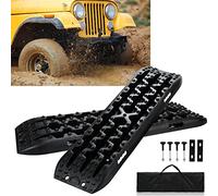 Ansobea Lot de 2 tapis de traction tout-terrain, avec broches de fixation et sac de rangement, aide à la traction, tapis de grippe/sable neige, pour véhicules tout-terrain, voitures, camions