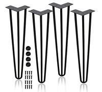 Ansobea Lot de 4 pieds de table en épingle à cheveux - En métal noir - Avec pieds à 3 barres - Pour bureau, table et table basse - Avec protection de sol et vis (30 cm), FJTZF-100911