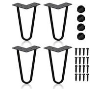 Ansobea Lot de 4 pieds de table en métal noir avec 2 pieds en épingle à cheveux, pour bureau, table et table basse, pieds de table en épingle à cheveux avec protections de sol et vis (15 cm)