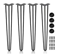 Ansobea Lot de 4 pieds de table en métal noir avec pieds à 3 barres - Pour bureau, table et table basse - Pieds de table en épingle à cheveux avec protections de sol et vis (45 cm)