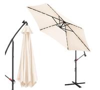 Ansobea Parasol déporté en aluminium avec 48 LED Protection UV 40+ Éclairage solaire de jardin Pied de tonnelle Pied réglable en hauteur Pliable Ø 350 cm avec LED solaire