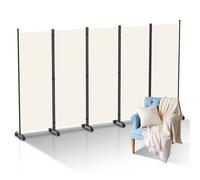 Ansobea Paravent séparateur de pièces sur roulettes, pliable, 5 pièces, 284 x 181 x 30 cm, brise-vue pour balcon, mur espagnol, brise-vue en fibre de polyester, paravent facile à installer (beige)