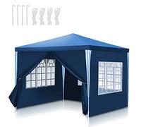 Ansobea Pavillon 3x3 m Tente de réception étanche à l'eau Bâche PE de Haute qualité Tente de fête résistante aux UV Tente de Jardin 100g/m² Tente à bière avec 4 éléments latéraux Bleu