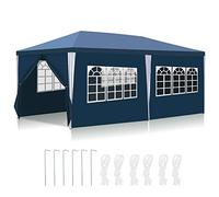 Ansobea Pavillon 3x6 m Tente de réception étanche à l'eau Bâche PE de Haute qualité Tente de réception résistante aux UV Tente de Jardin 100g/m² Tente à bière avec 6 Parties latérales Bleu