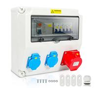 Ansobea Répartiteur mural 2 x 16 A 230 V + 1 x 16 A 400 V CEE 5 broches 16 A avec interrupteur Fi, distributeur de courant Cee IP44 pour une utilisation en extérieur