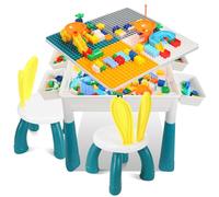 Ansobea, table d'activité pour enfants, table et chaises pour enfants, hauteur réglable, 251 pièces de briques compatibles, jeu comprend 2 chaises et grand espace de stockage, table pour enfants