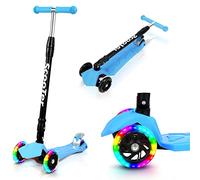 Ansobea Trottinette Enfant avec 3 Roues LED, Roues Lumineuses,Hauteur réglable,Amortisseur ShockResist Frein & Pliable, Trotinette Enfant 2 Ans-Bleu