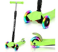 Ansobea Trottinette Enfant avec 3 Roues LED, Roues Lumineuses,Hauteur réglable,Amortisseur ShockResist Frein & Pliable, Trotinette Enfant 2 Ans-Vert