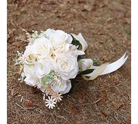 Ansofi Bouquets de Mariage pour mariée, Demoiselle d'honneur, Bouquet de Mariage Beige et Blanc, Bouquet de mariée Artificiel pour cérémonie de Mariage bohème Rustique, Anniversaire de Mariage