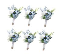 Ansofi Lot de 6 boutonnières Bleu poudré pour Homme - pour Mariage, fête, Bal de Fin d'année, décoration