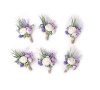 Ansofi Lot de 6 boutonnières violettes pour les meilleurs hommes de marié, boutonnière blanche pour décoration de fête de mariage ou de bal