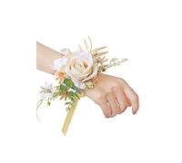 Ansofi Lot de 6 bracelets de poignet pour mariée, demoiselle d'honneur, rose champagne, fleurs artificielles, accessoires pour mariage, dîner, fête et bal de fin d'année