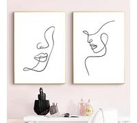 AnsonBoy Femme Visage Croquis Art Imprimer Noir et Blanc Femme Dessin Au Trait Affiche Minimaliste Mur Photo Toile Peinture Maison Chambre 30x40cmx2 Sans Cadre