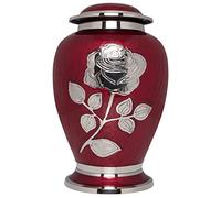 Ansons Urns Urne funéraire Rose argentée avec Grande Fleur sur émail Rouge - Urne funéraire pour Cendres humaines Taille Adulte - 100% Laiton
