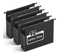Ansook Lot de 12 dossiers suspendus noirs en plastique, format lettre, 5,1 cm, extensibles, très résistants, pouvant contenir jusqu'à 500 feuilles de papier