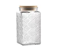 ANSQU Bocal de rangement vintage en verre de 100 ml avec couvercle en bois de bambou, bocaux hermétiques pour comptoir de cuisine, garde-manger, biscuits, café, thé, sucre (carré, bégonia)