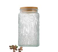 ANSQU Bocal en verre vintage hermétique avec couvercle en bois de bambou pour comptoir de cuisine, garde-manger, café, thé, sucre (grand tournesol)