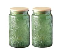 ANSQU Bocaux en verre vert, Bocaux à bonbons de 34 oz avec couvercles, Bocaux Mason vintage colorés pour la cuisine - Bocal décoratif pour café, thé, bonbons, biscuits - Bocal mignon (Vert, Lot de 2)