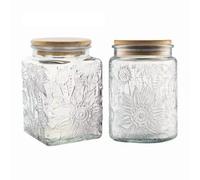 ANSQU Lot de 2 bocaux de rangement vintage en verre (750 ml/700 ml), bocaux à bonbons avec couvercles pour café, thé, biscuits, sucre, sels de bain, jolis bocaux