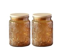ANSQU Lot de 2 bocaux de rangement vintage en verre avec couvercle hermétique, pour la maison, le café, le thé, le sucre, les biscuits, les bonbons (jaune)