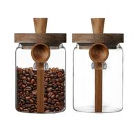ANSQU Lot de 2 bocaux en verre avec couvercles et cuillères en bois de 575,5 g pour café, thé, céréales, épices et mise en conserve, bocaux Mason avec 28 étiquettes (575,5 g)