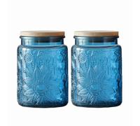ANSQU Lot de 2 bocaux en verre bleu de 700 ml - Vintage - Pour comptoir de cuisine - Bocaux à bonbons avec couvercles - Pour grains de café, thé, biscuits, sucre, sels de bain et plus encore