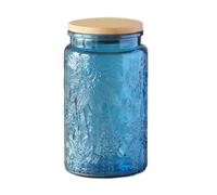ANSQU Récipient en verre bleu de 963,9 g, bocal à bonbons avec couvercle, bocal Mason coloré vintage pour cuisine, pot décoratif pour café, thé, bonbons, cookies, joli pot (bleu, 1 pièce)