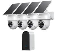 ANSQUE 2K Camera Surveillance WiFi Exterieure sans Fil Solaire à Batterie, Kit 4 Caméras avec AnsqueBase, Zéro Frais, PTZ 360°, Suivi Automatique, Vision Nocturne en Couleur, Alarme Lumineuse Sonore