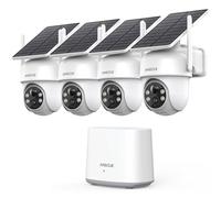 ANSQUE 2K Camera Surveillance WiFi Exterieure sans Fil Solaire à Batterie, Kit 4 Caméras avec Homebase, Zéro Frais, PTZ 360°, Suivi Automatique, Vision Nocturne en Couleur, Alarme Lumineuse Sonore