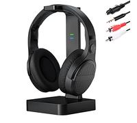 ANSTEN Casque sans Fil pour Regarder la télévision avec émetteur numérique Optique RCA 2,4 GHz RF Station de Charge, Casque Supra-auriculaire avec 3 Modes Audio, portée sans Fil de 50 m (Gris)