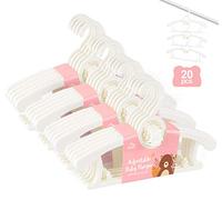 Anstore 20pcs Cintres en Plastique pour Enfants, 29-37cm Cintres Extensibles pour Bebe,Antidérapants Cintres Bébés avec Crochets pour économiser de l'espace, Cintres pour Vêtements d'enfants(Blanc)