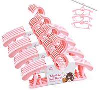 Anstore 20pcs Cintres en Plastique pour Enfants, 29-37cm Cintres Extensibles pour Bebe,Antidérapants Cintres Bébés avec Crochets pour économiser de l'espace, Cintres pour Vêtements d'enfants(Rose)